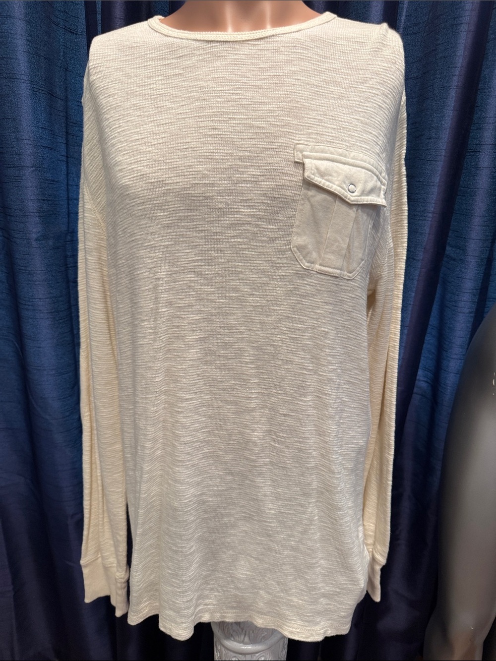 Route 66 Cream Long-Sleeve Crewneck Sweater with Chest Pocket